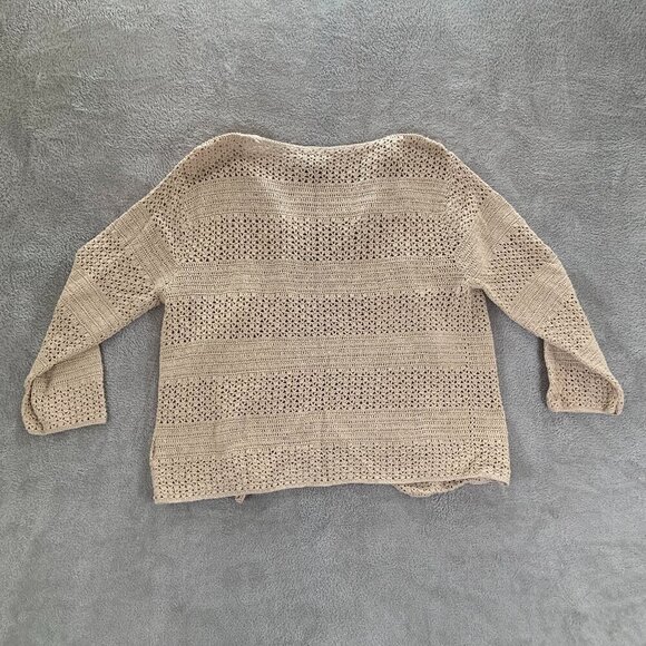 Eddie Bauer Cardigan Women's Petite XL Beige Hand Crocheted 3/4 Sleeve - Picture 2 of 12